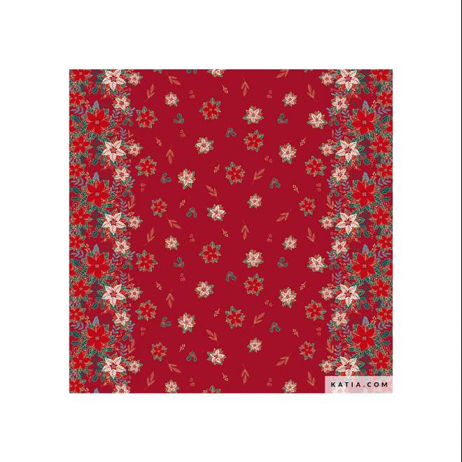 Tissu Xmas Poplin Poinsettia Placed Katia