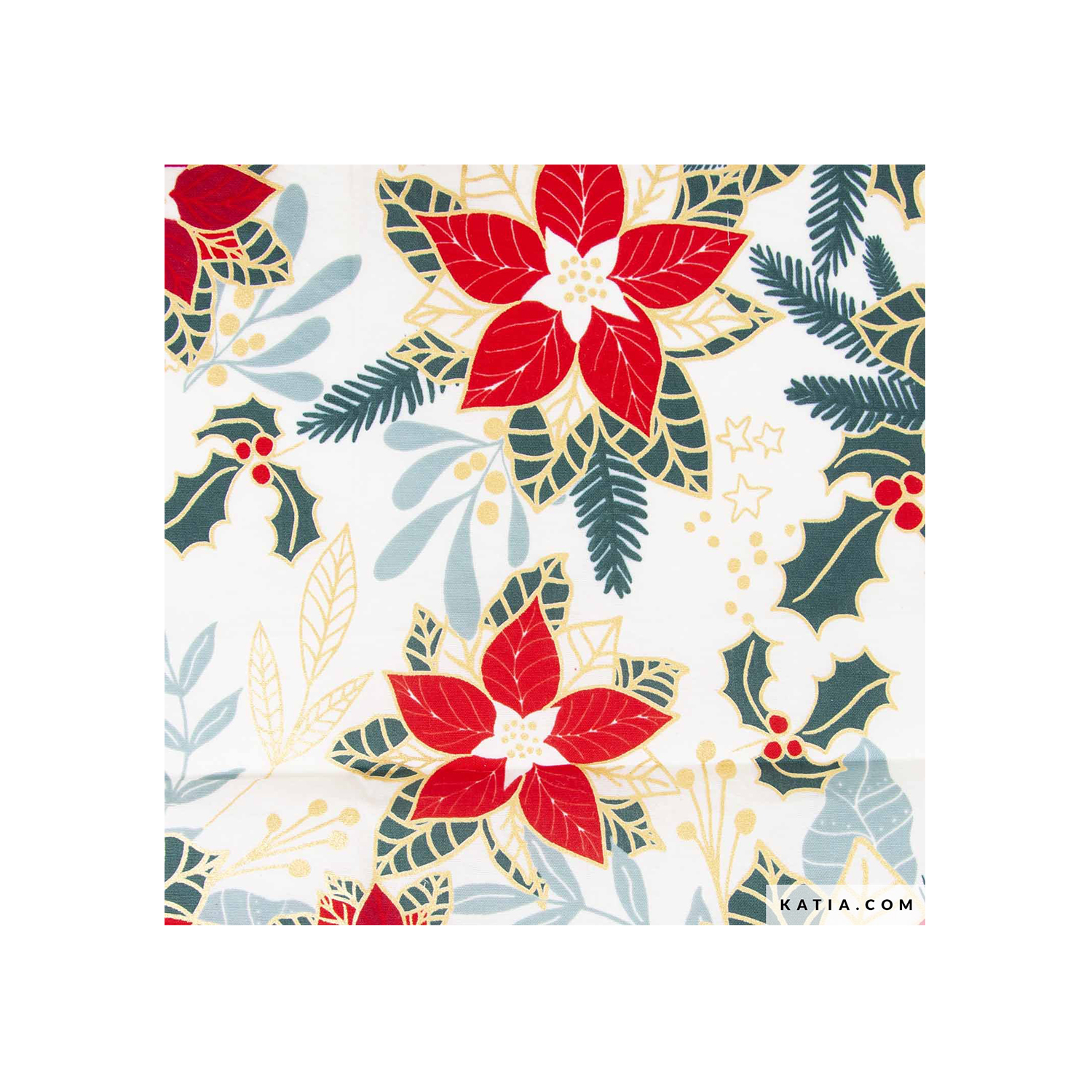 Tissu Xmas Poplin Poinsettia Xmas Katia